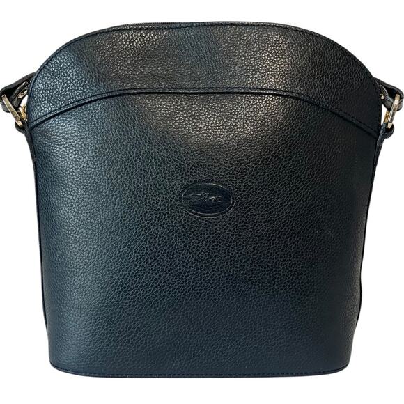 Vintage Longchamp Leather Bag Crossbody Adjustable Dark Blue Gold France - Picture 1 of 10